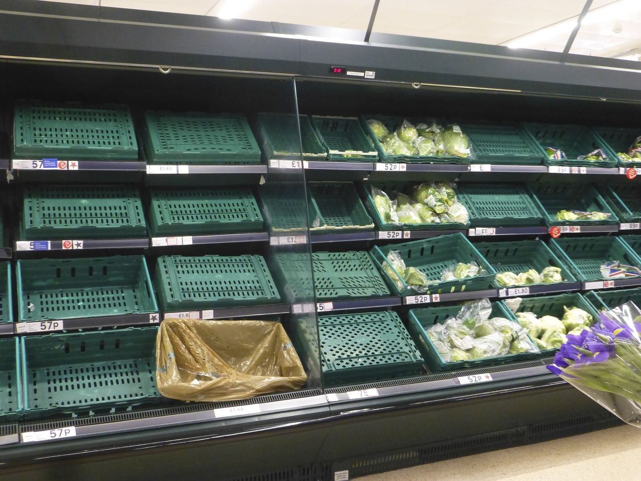 Empty shelves in a supermarket