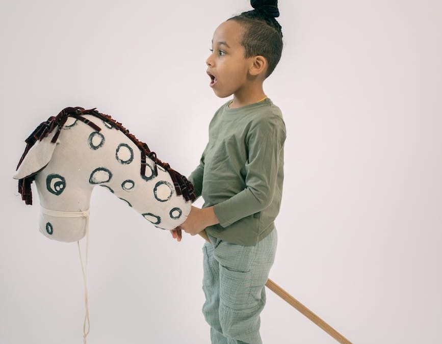 little boy riding hobby horse