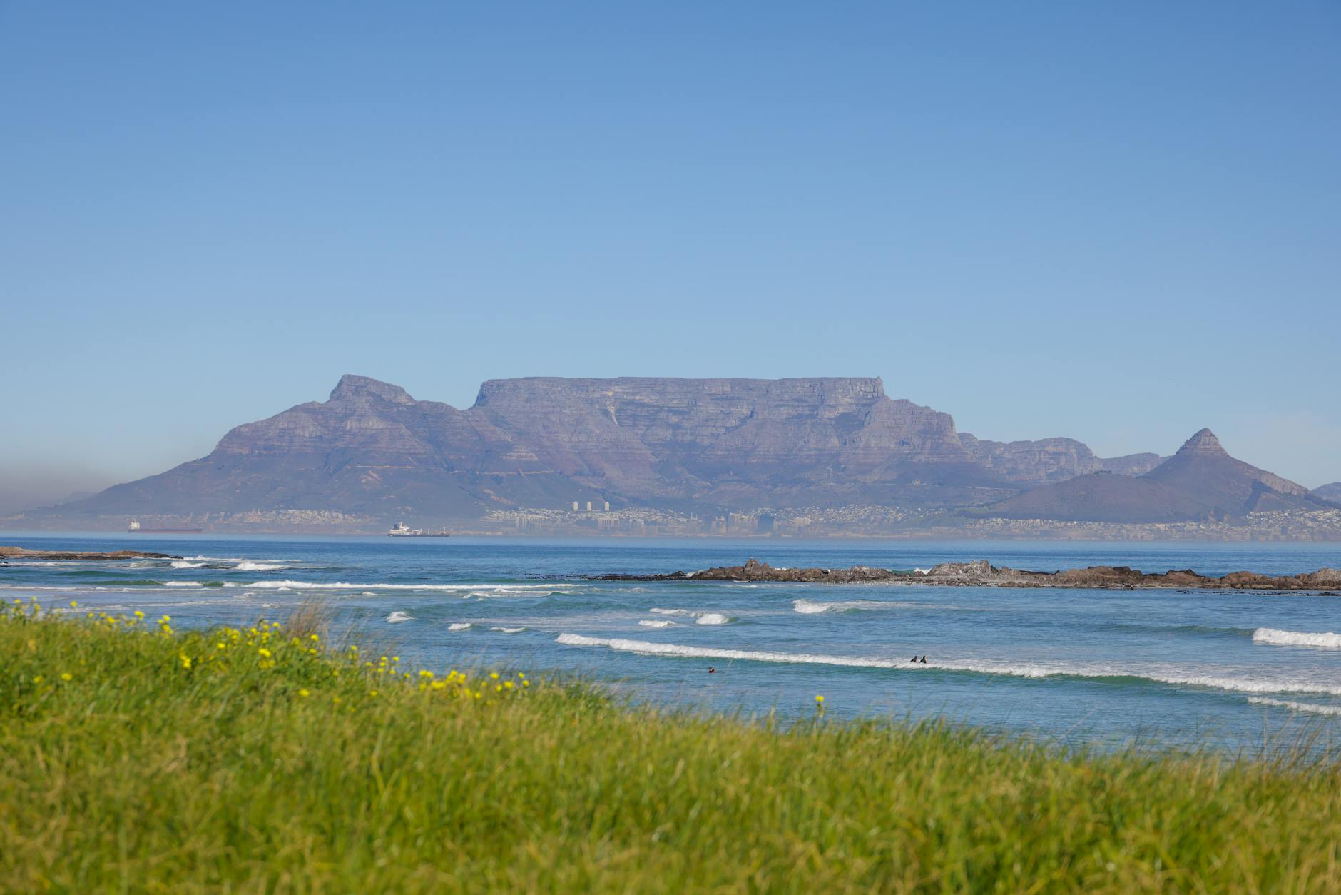 scenic view of table mountain from the beach