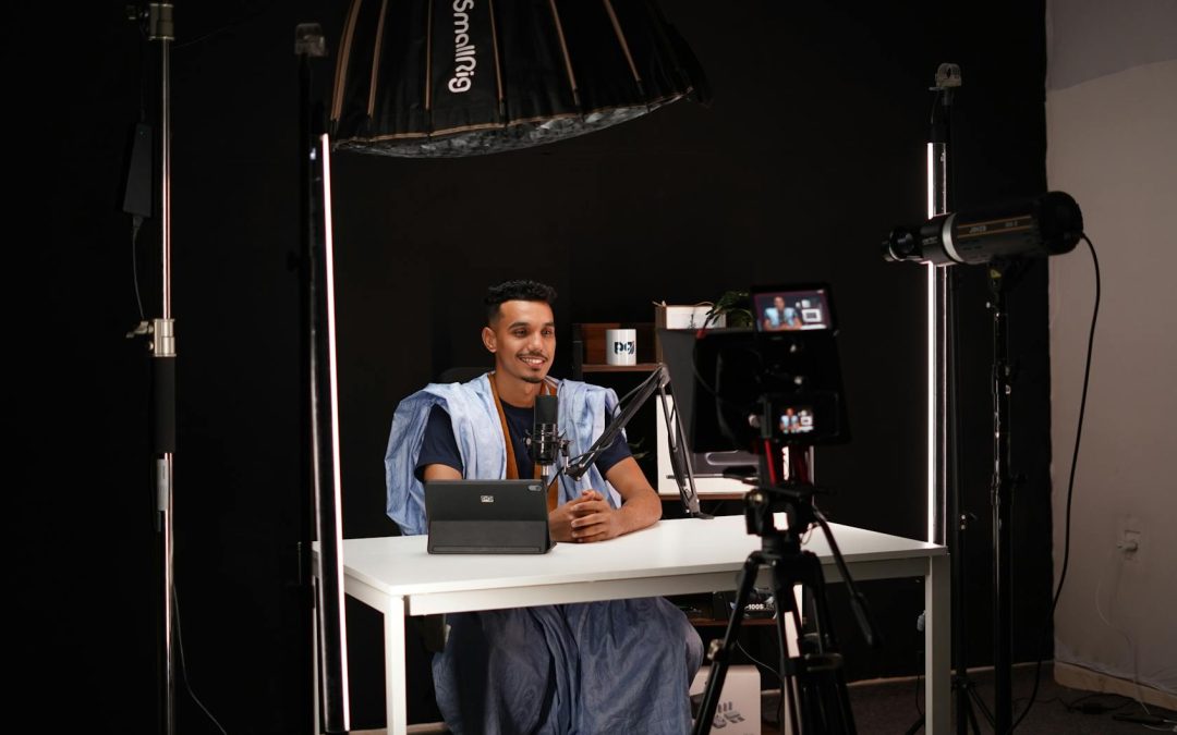 man recording video in professional studio setup